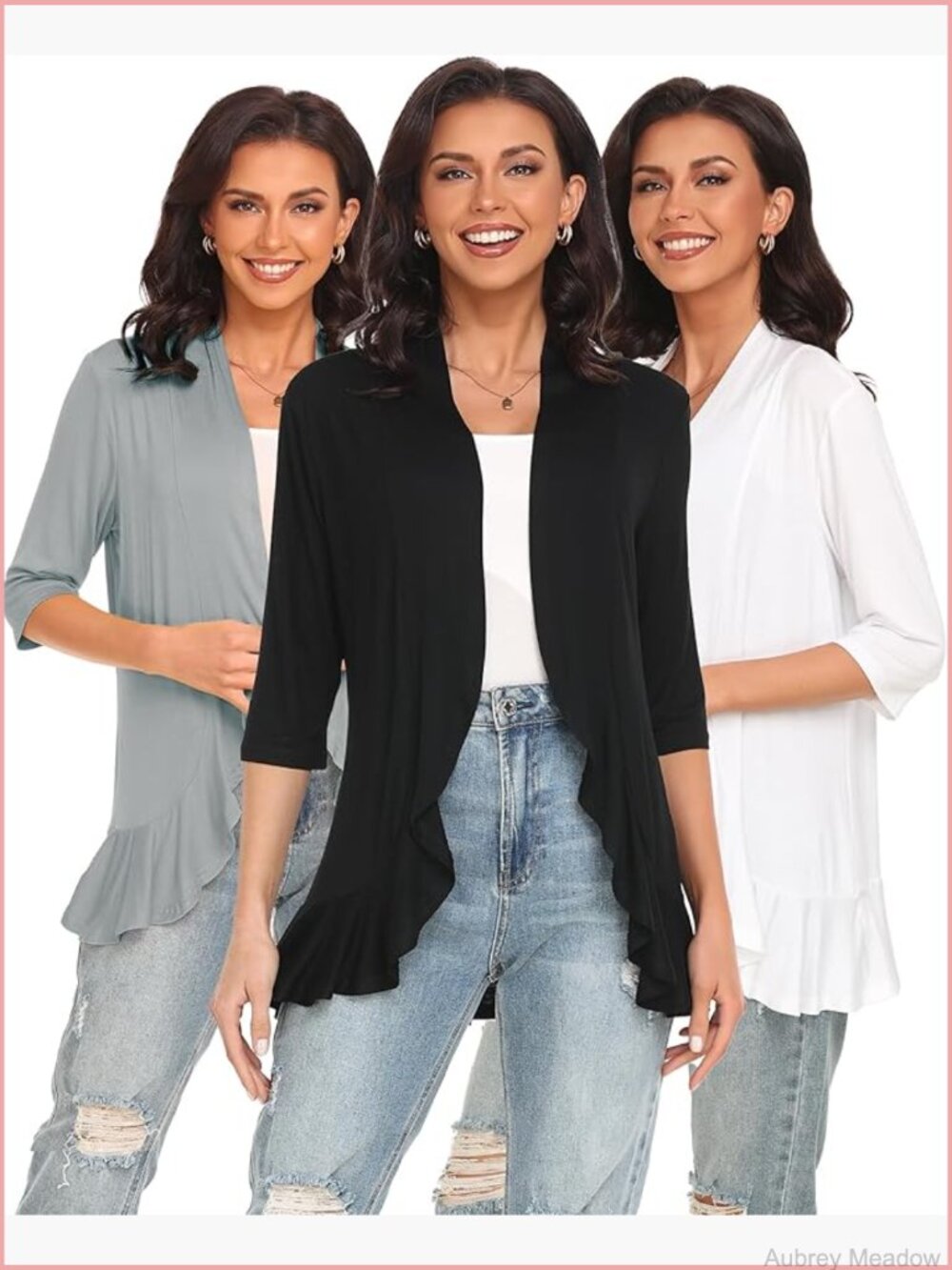 Women's 3/4 Sleeve Cardigan Open Front Shawl Collar Lightweight